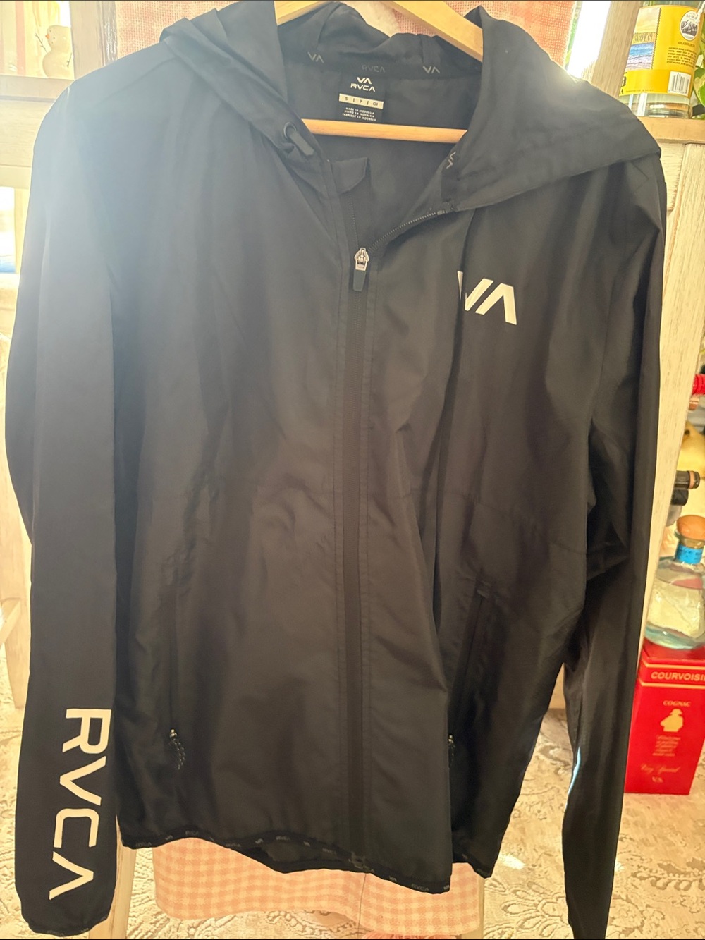 RVCA Black Hooded Rain Jacket with White Logos